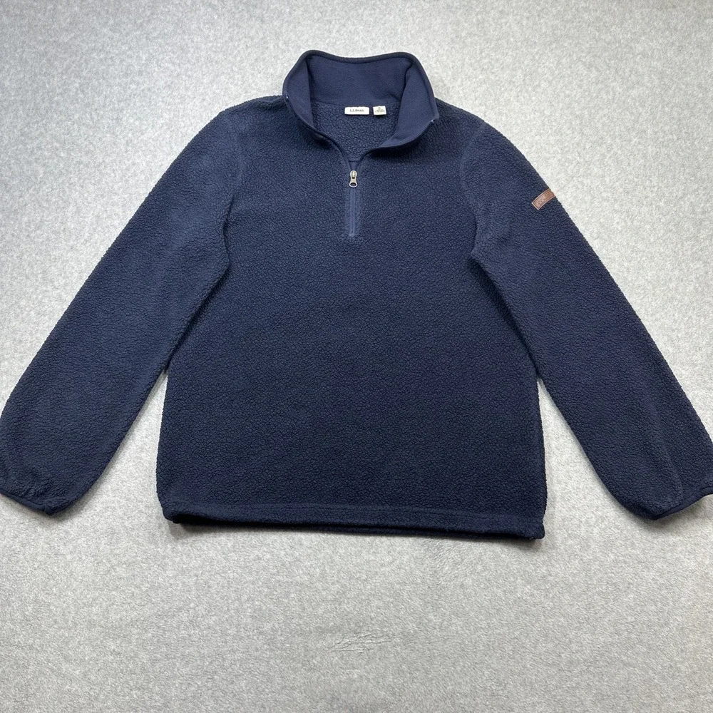LL Bean Sherpa Fleece Pullover Women Medium Navy Blue Lightweight Outdoor Wear